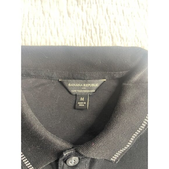 Banana Republic 1/4 Button Down Short Sleeve Shirts SZ M Lot/2 Black & Cream - Picture 10 of 12